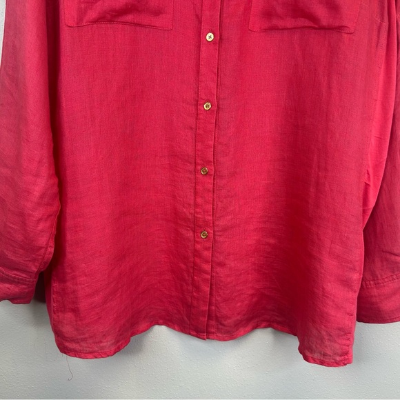 Calvin Klein XL/0X Women's Linen Vibrant Pink Coral Blouse Spring summer casual - Picture 6 of 11